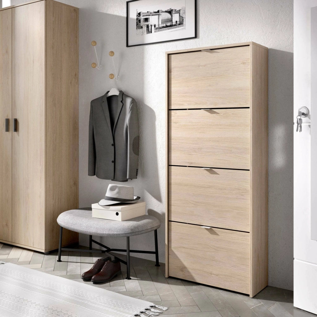 Scarpiera Arsa, Portascarpe salvaspazio da ingresso, Mobiletto porta scarpe a 4 ante a ribalta, 61x25h149 cm, Rovere