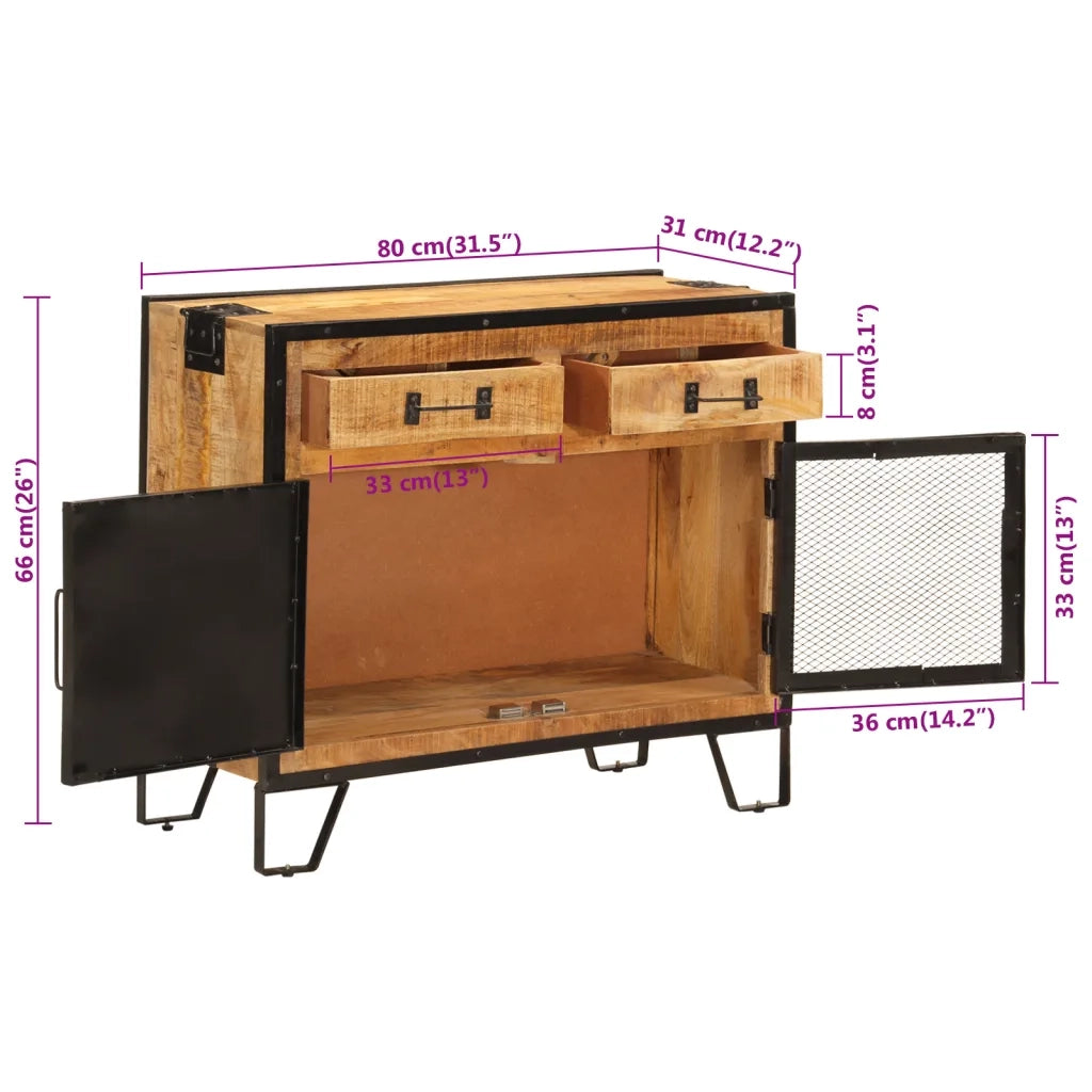 Credenza 80x31x66 cm in Legno Grezzo Massello Mango e Metallo 355843