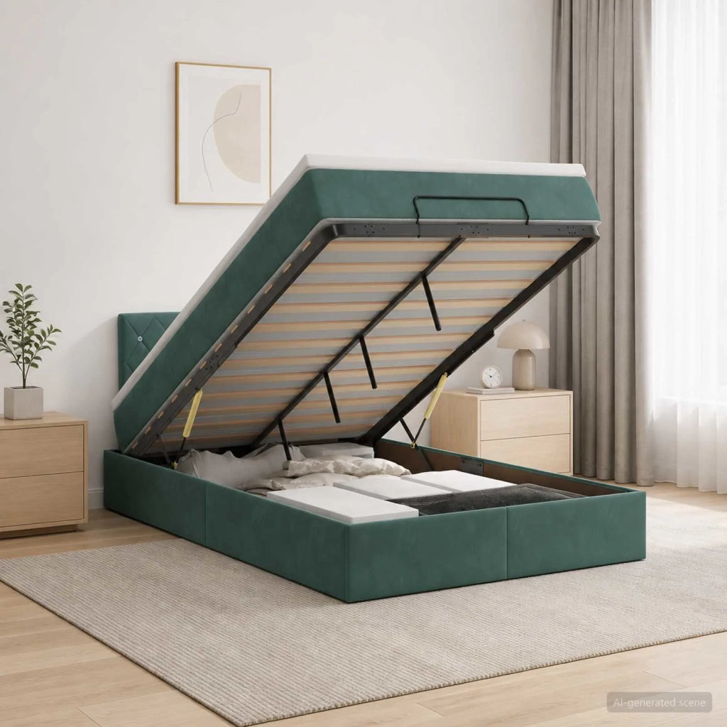 Letto Ottomano con Materasso e LED Verde Scuro 120 x 190 cm 3457056