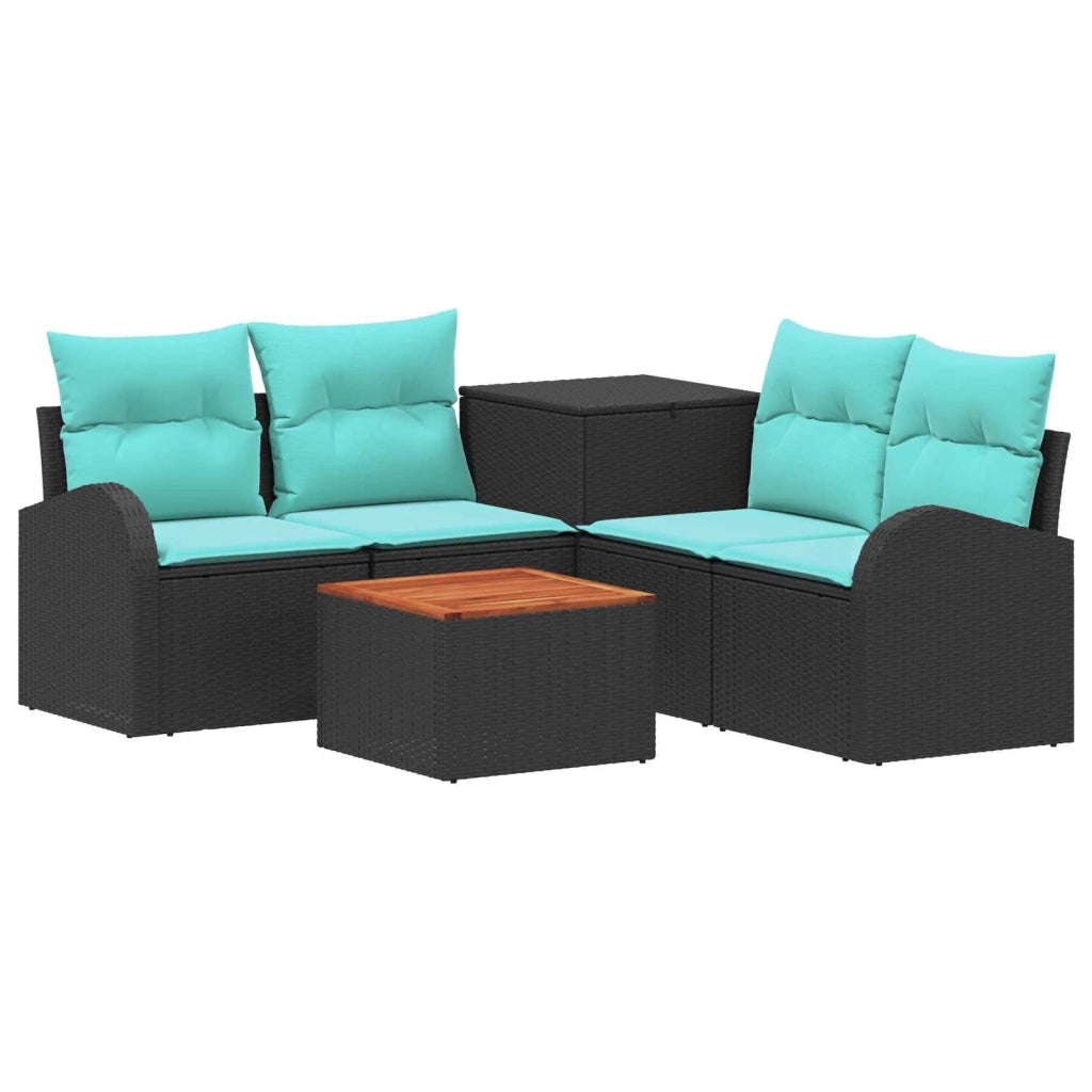 Set di divani 6 pz Nero e Blu Rattan sintetico e Acciaio 3447183
