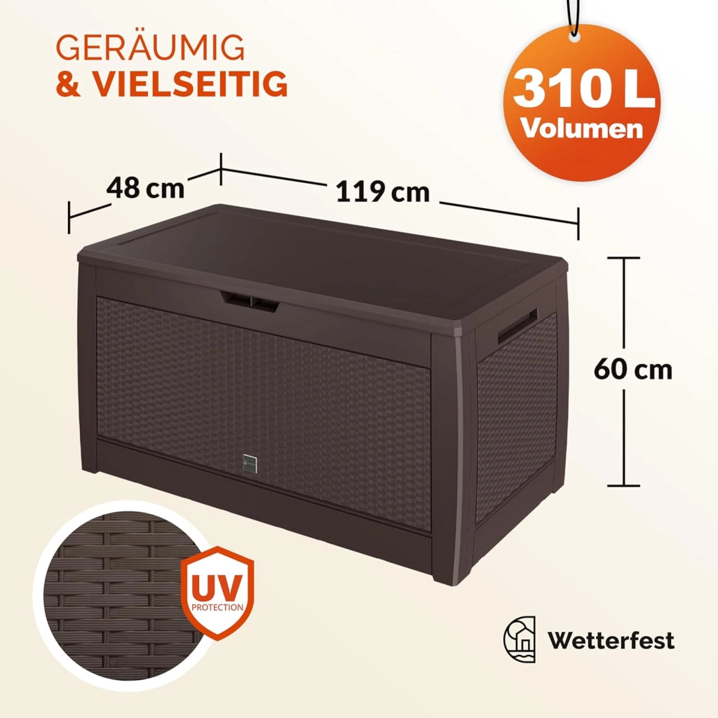 ® Baule da Giardino 310L Box Portacuscini 119x48x60cm 4 Rotelle Multibox 3 Maniglie Contenitore Richiudibile