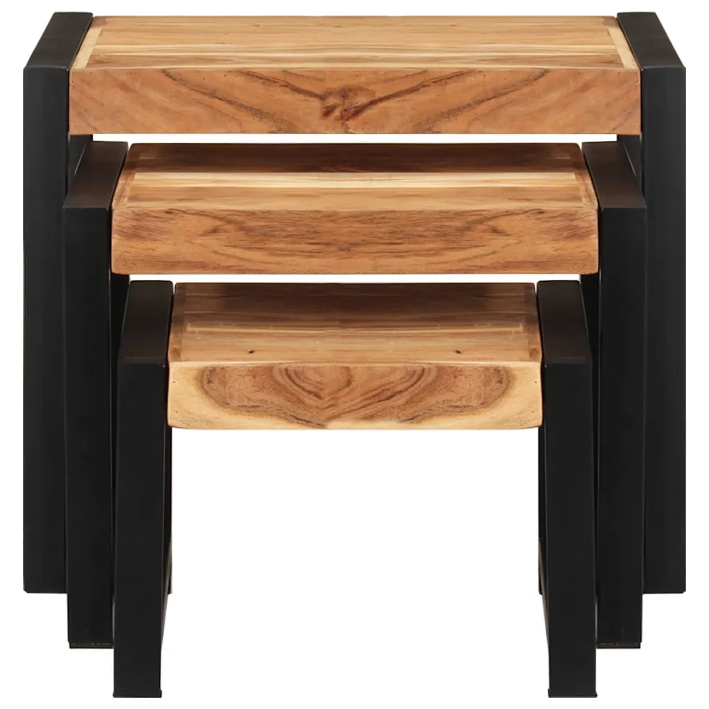 Tavolini Impilabili 3 pz in Legno Massello e Finitura Sheesham cod mxl 13499