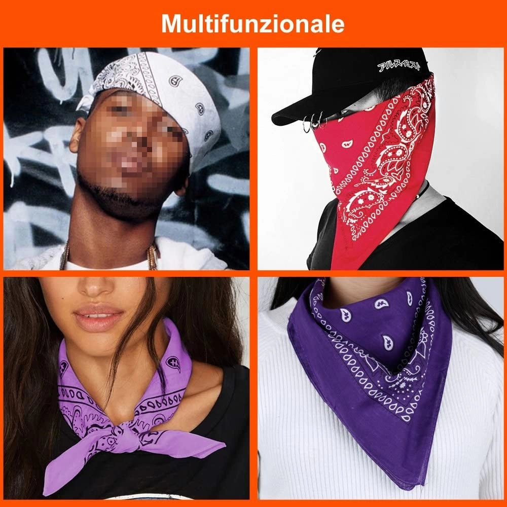 Trade Shop - Set Bandana Vari Colori Per Capelli Collo Sciarpa Fazzoletti Da Taschino Cotone -