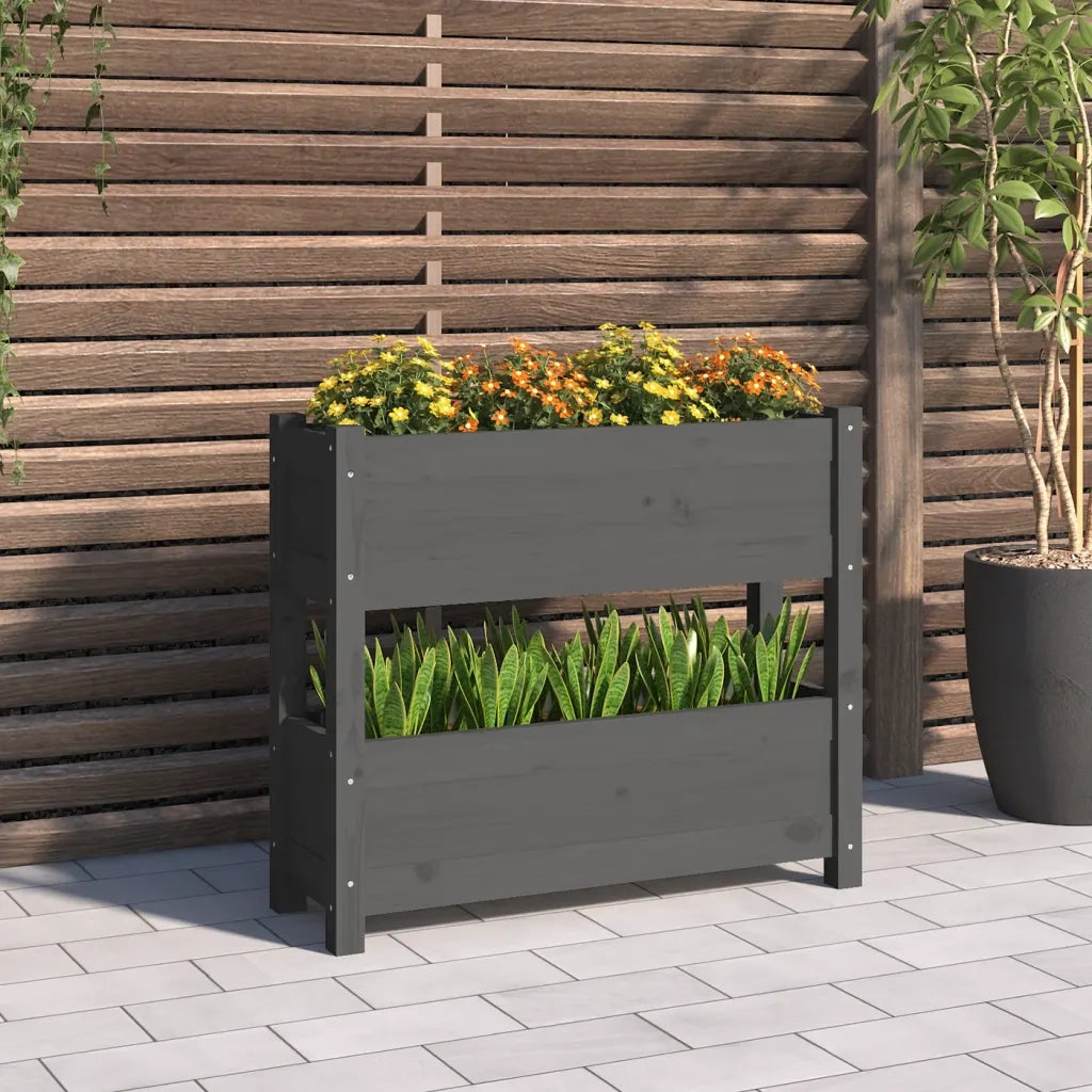 Fioriera | Cassetta per fiori | Vaso Grigia 77x25x66 cm in Legno Massello di Pino