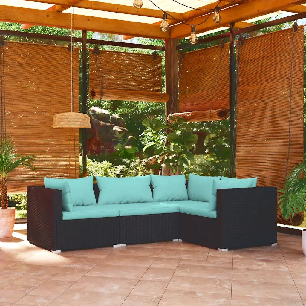 Set Divani da Giardino 4 pz con Cuscini in Polyrattan Nero cod mxl 42283