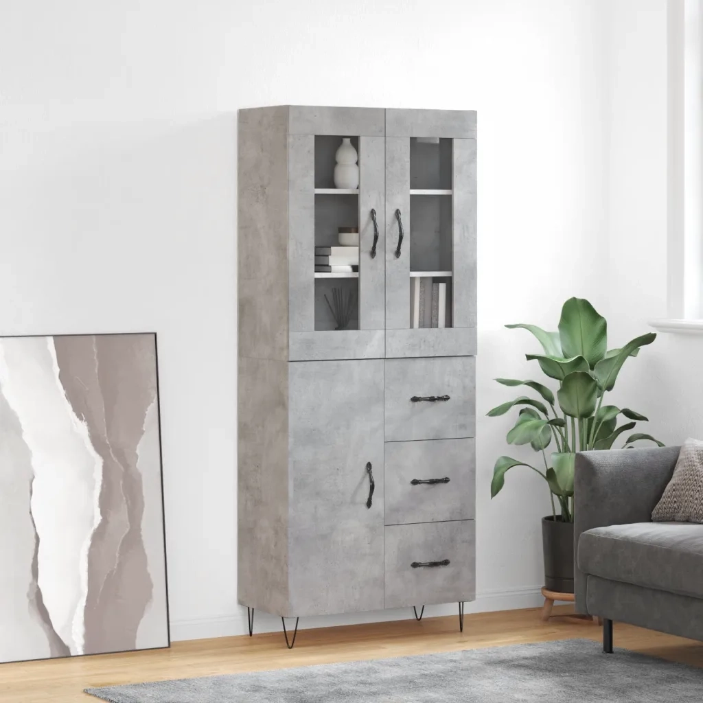 Credenza-Buffet-Armadio da cucina Grigio Cemento 69,5x34x180 cm in Legno Multistrato 828145