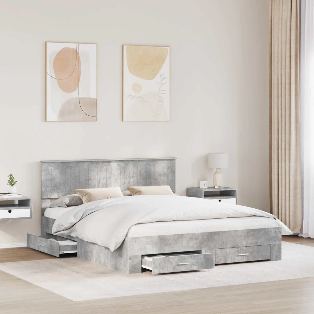 Struttura del letto con testiera Grigio cemento 160 x 200 cm