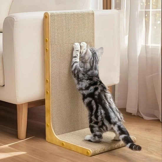 Krabbaplanca per gatti, 58 cm, forma L, fissaggio alla parete, superficie verticale, protezione per mobili in cartone per gatti grandi, legno leggero