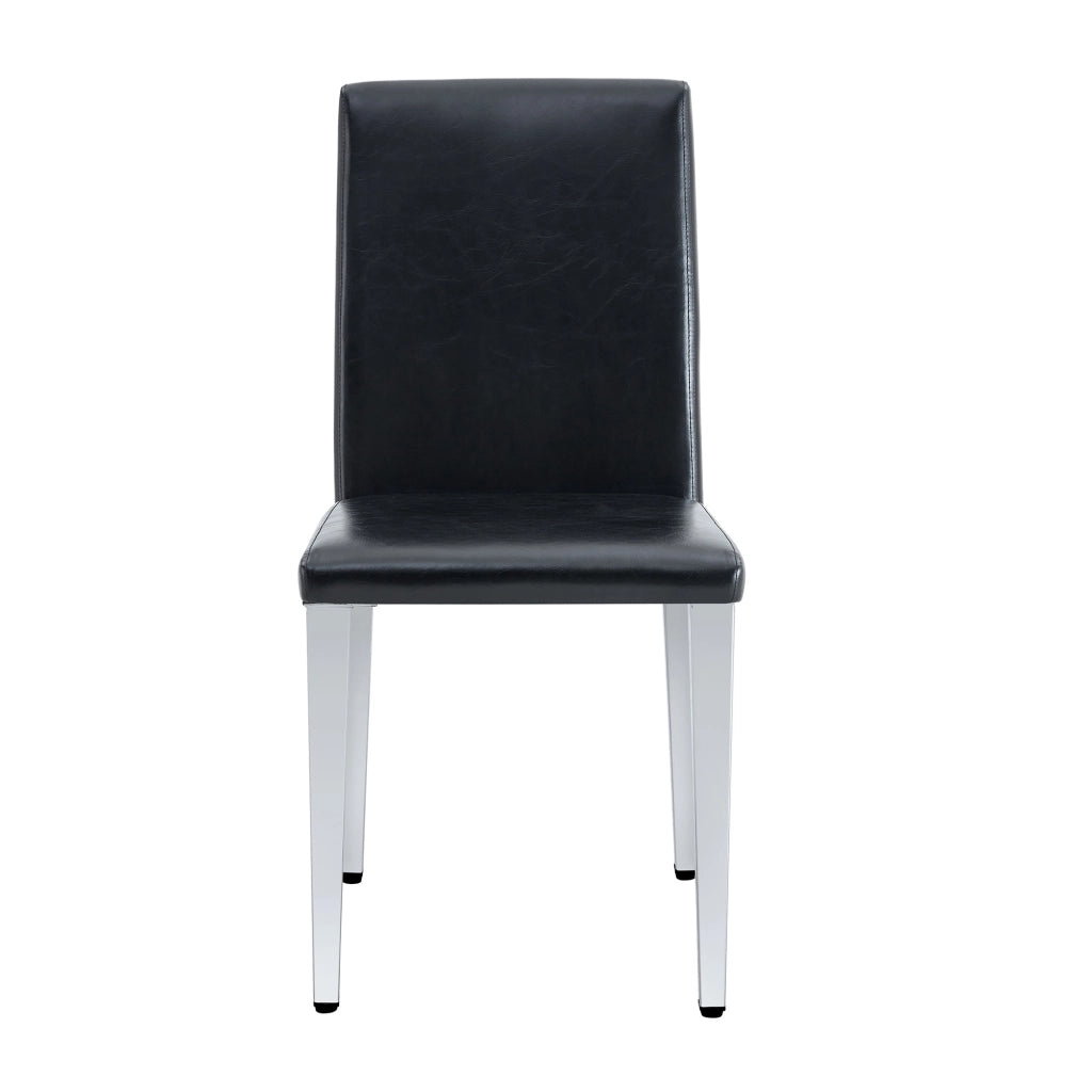 Set di 2 sedie da sala da pranzo dal design minimalista; schienale ergonomico; in PU e metallo nero argento