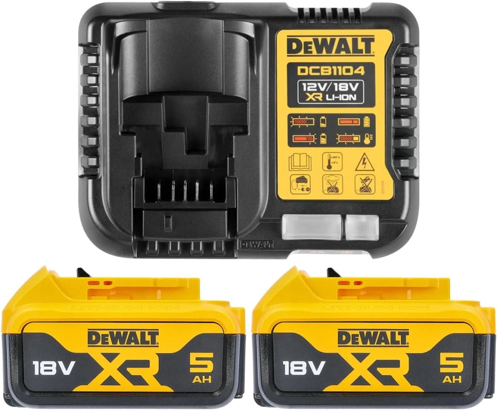 Kit Dewalt DCB1104P2-QW – 2 Batterie 18V XR 5 Ah Li-Ion + Caricabatterie DCB1104
