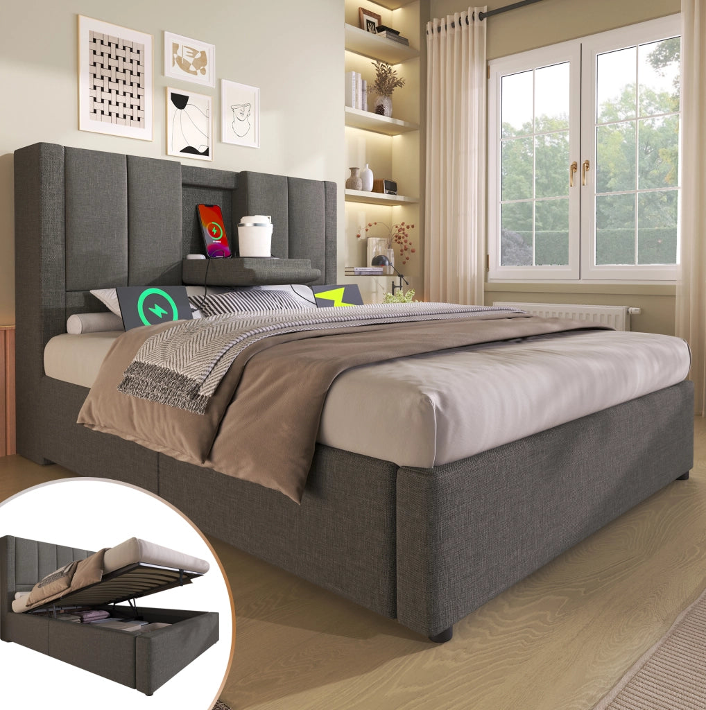 Letto singolo 90x200 cm con materasso, USB-C e vano contenitore