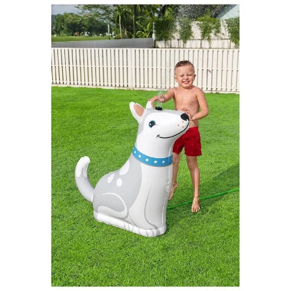 Trade Shop - Cane Spruzza Acqua Irrigatore Gioco Gonfiabile Happy Husky 112x44x100 Cm 52570 -