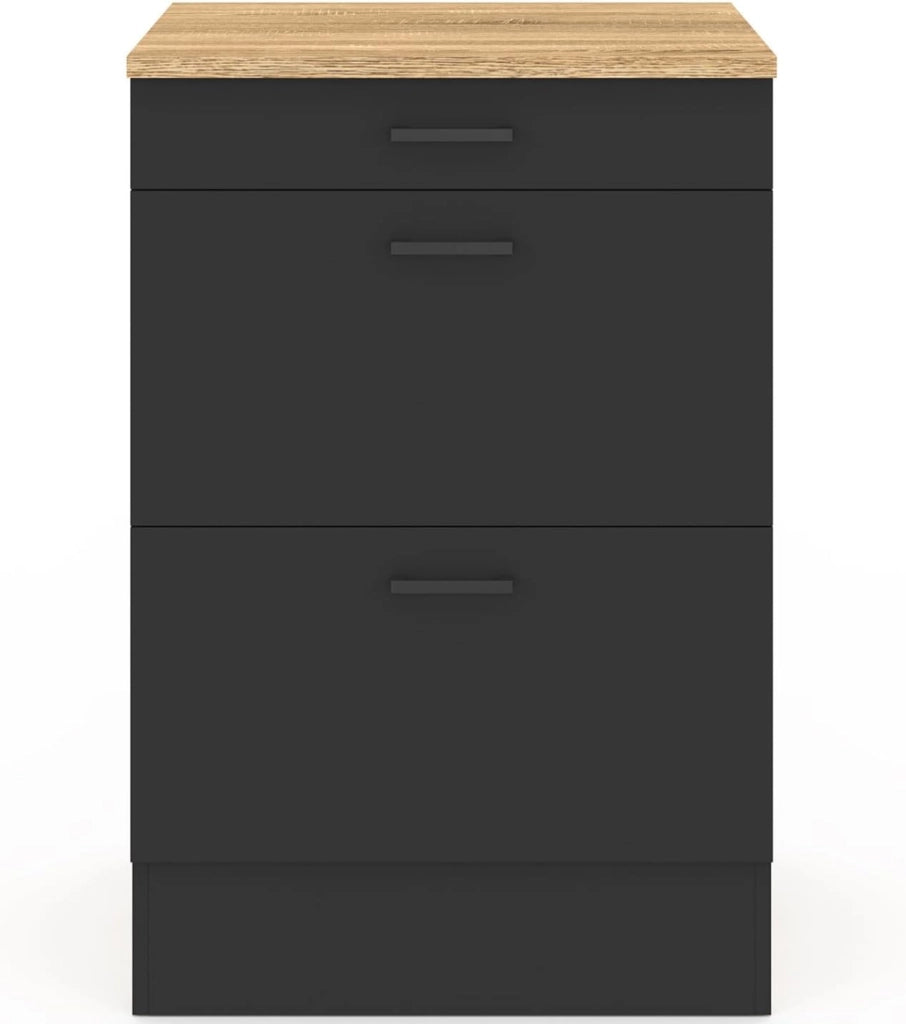 Base cucina 60 cm SUBTIL casseruola occasionale 3 cassetti legno e nero