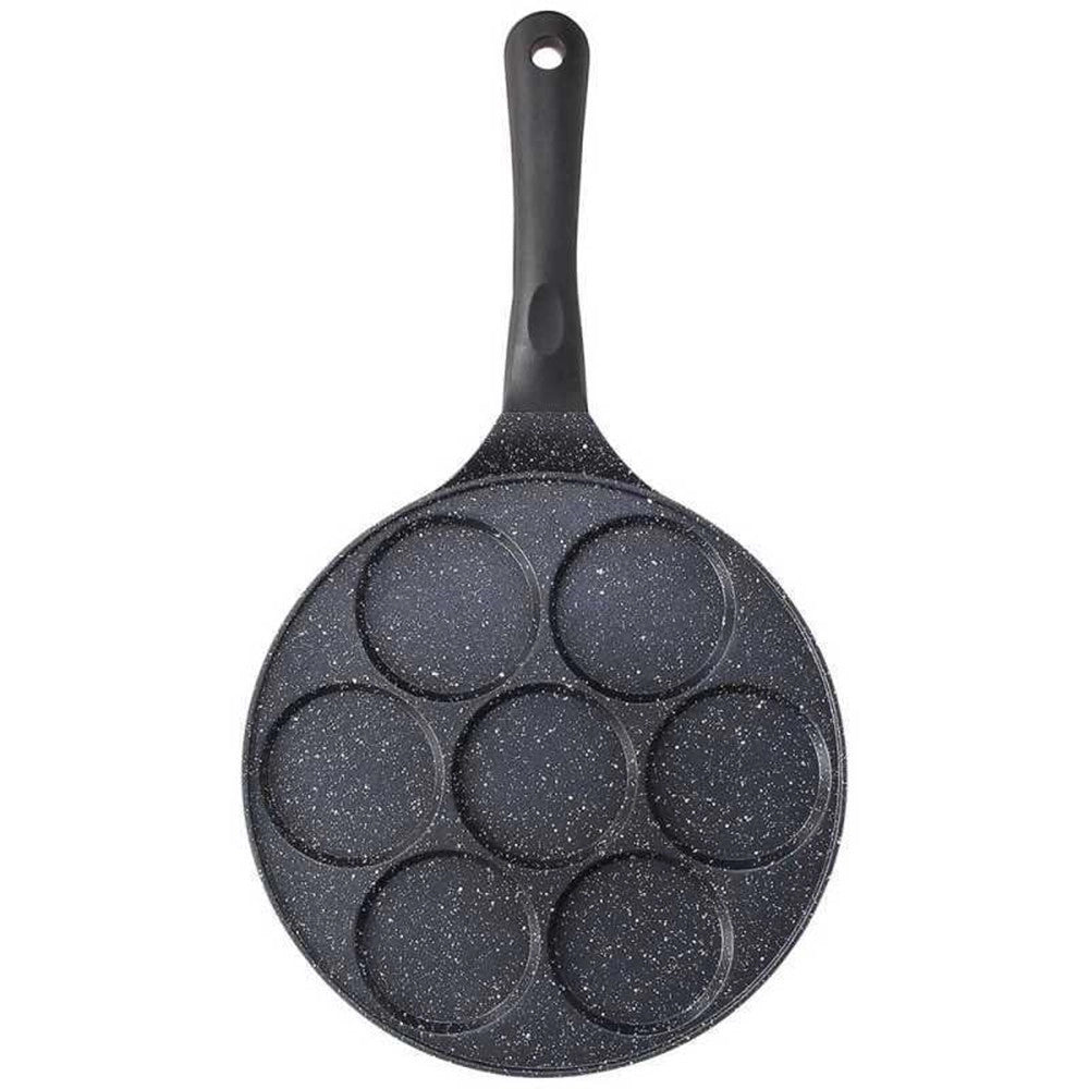 Trade Shop - Padella Multifunzione Per Pancake Frittelle Nero A 7 Fori Stampi Antiaderente 62432 -