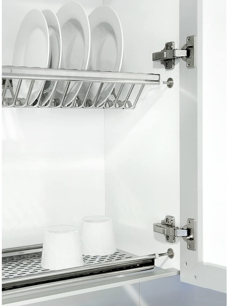 Mensola Scolapiatti da Incasso 86 cm in Acciaio Inox con Vaschetta e Attacco a Molle