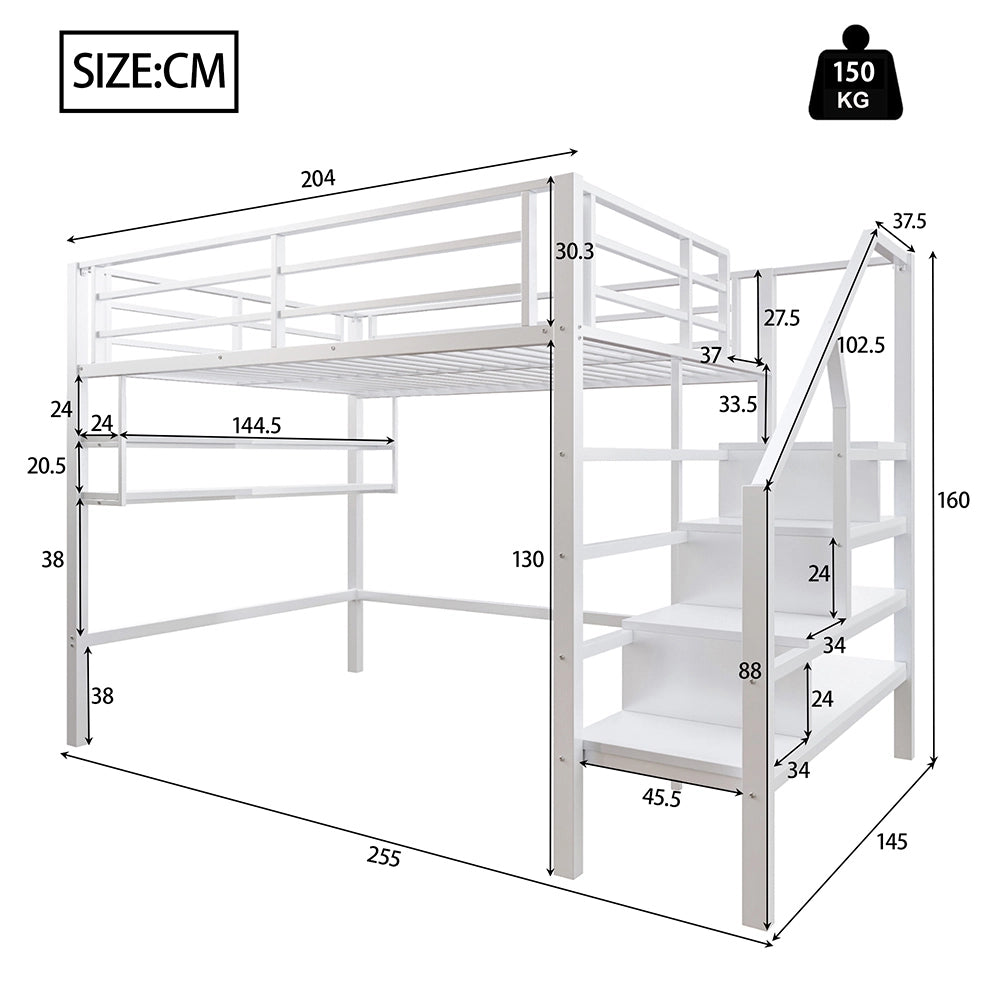 Letto a castello 140x200cm - Xylo - bianco, spazio vestizione, ripiani