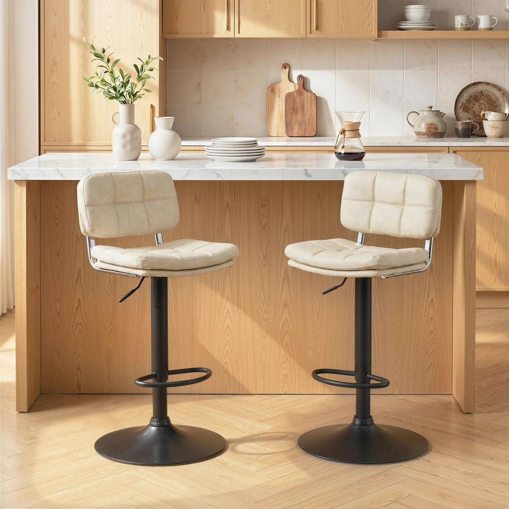 Sgabello da bar ¨C zephmum ¨C Vintage capitonn¨¦, rivestimento sintetico, crema, regolabile