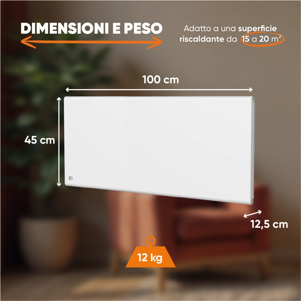 Radiatore elettrico fisso ad inerzia secca ghisa+pellicola 2000W NEMESIS orizzontale bianco