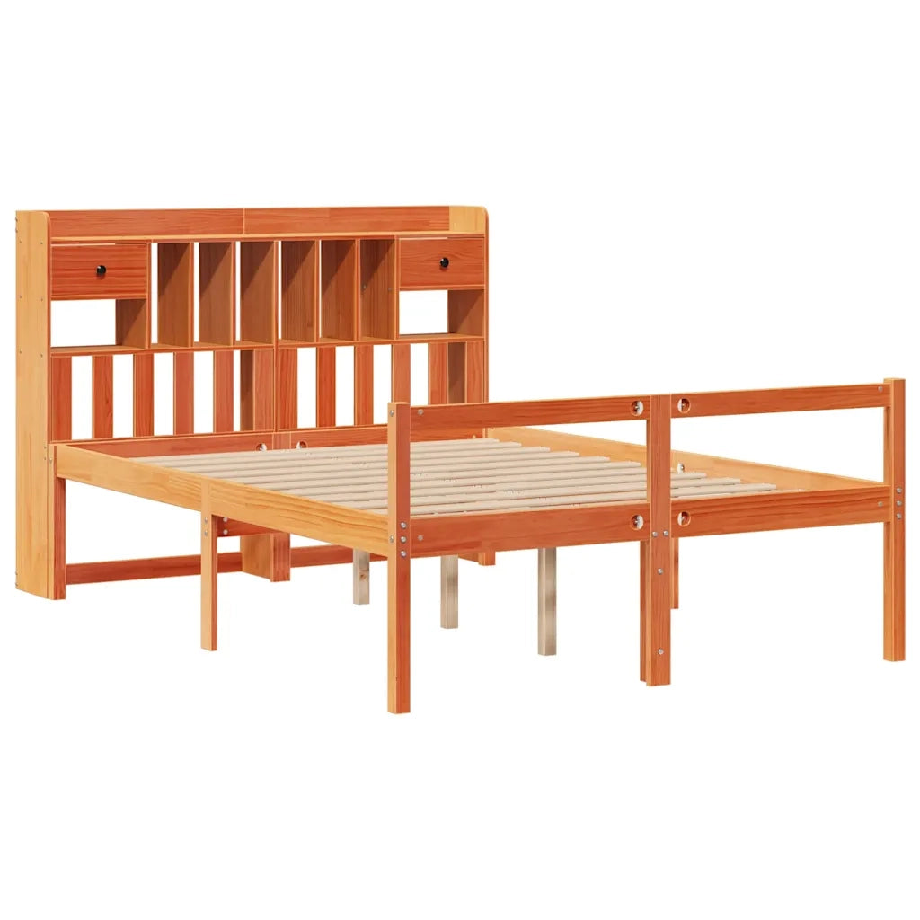 Letto Libreria senza Materasso Marrone Cera 140x200 cm in Pino 3322073