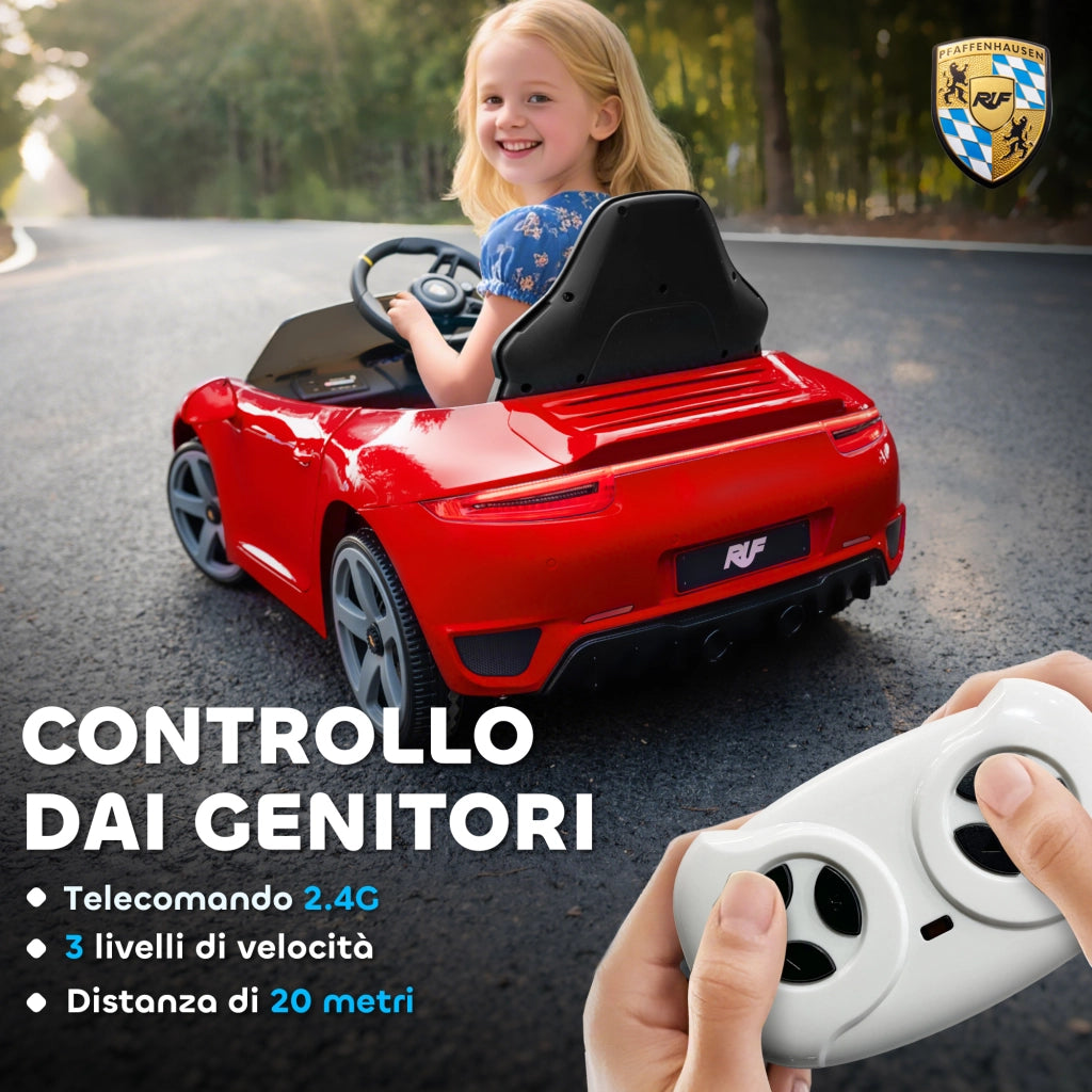 Macchina per Bambini 3-5 Anni con Licenza Ufficiale RUF GT Telecomando Cintura di Sicurezza e Musica Rosso