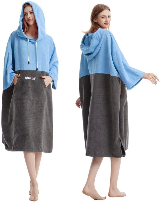Asciugamano da Surf Poncho per la Pelle - Poncho per Uomo e Donna Asciugamano da Bagno Poncho per Surf e Spiaggia Blu/Grigio