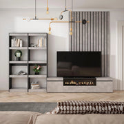 Mobile TV, Soggiorno, 320x35x186cm, Per TV fino a 80", Camino elettrico, grigio cemento RF3150
