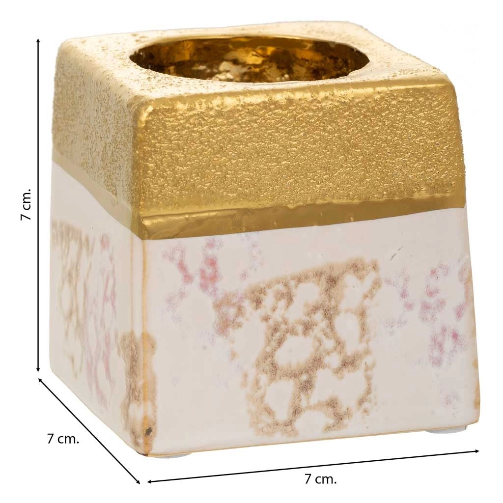 Portacandele in ceramica dorata 7x7x7h