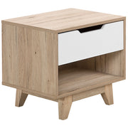 Comodino in Legno Chiaro con Scaffale Aperta Bianco 1 Cassetto Camera da Letto