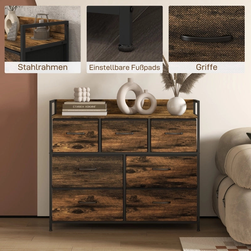 CASSETTIERA 98x29x85 cm Marrone in poliestere, 7 cassetti in tessuto