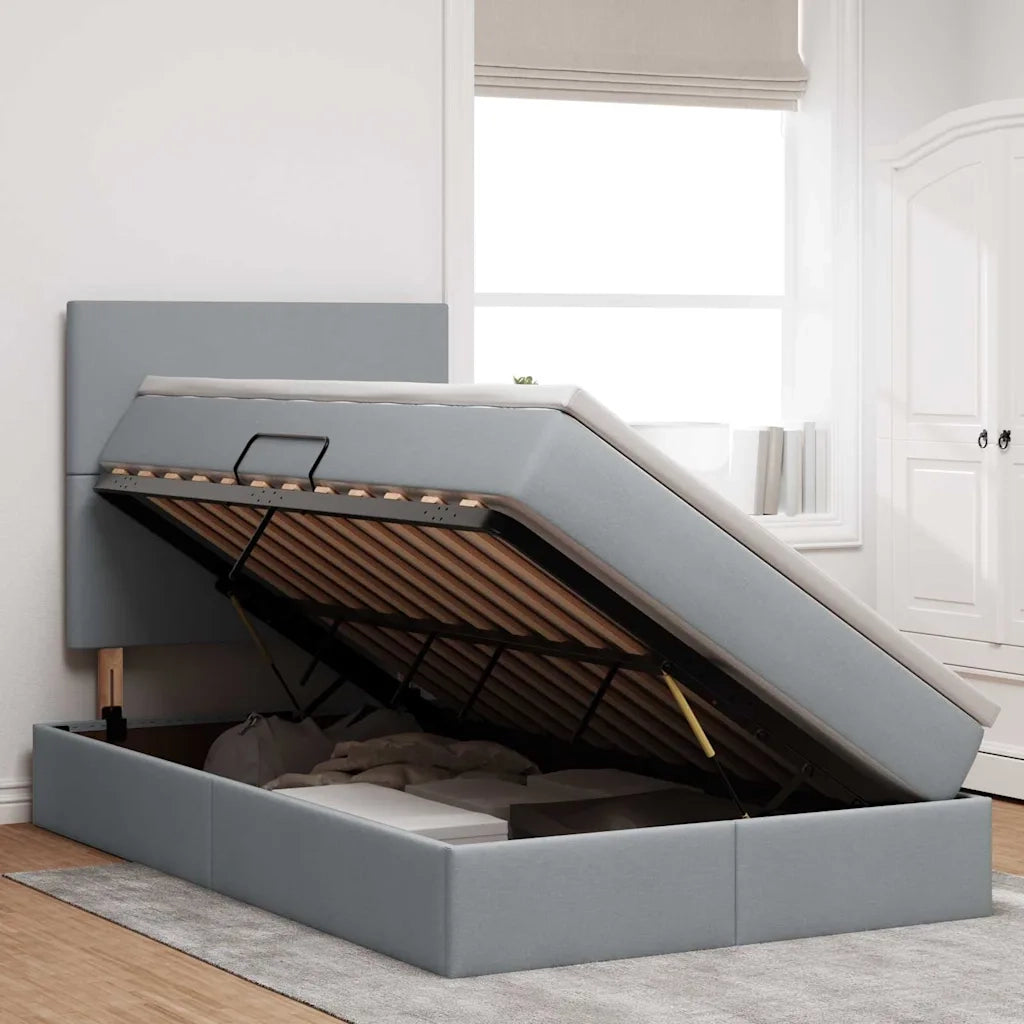 Letto con contenitore e LED con led Grigio chiaro 120 x 200 cm
