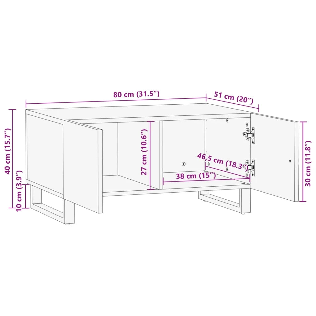 Tavolino da Salotto Bianco 80x51x40 cm Legno Massello di Mango 377464