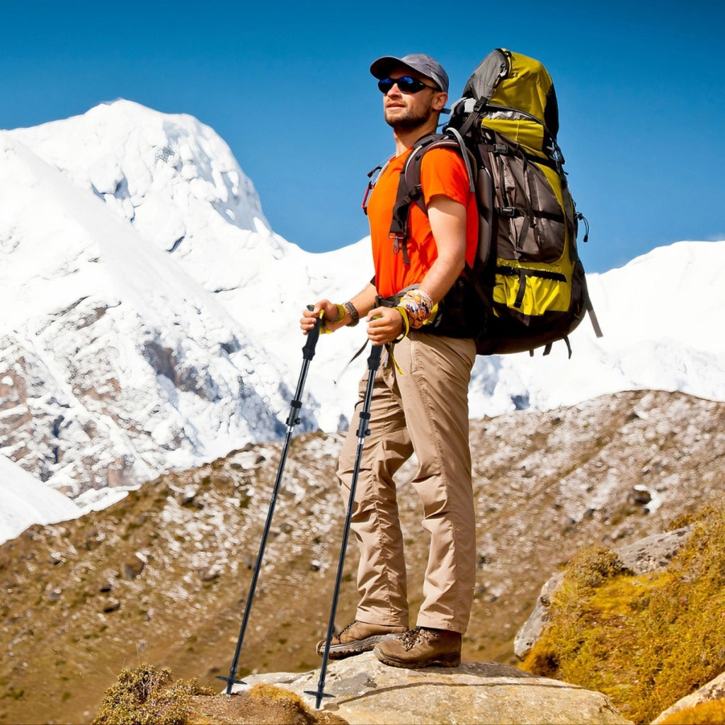 Bastoncini da trekking tri-fold leggeri per uomo e donna con blocco a scatto, Bastoncini da trekking pieghevoli Giallo