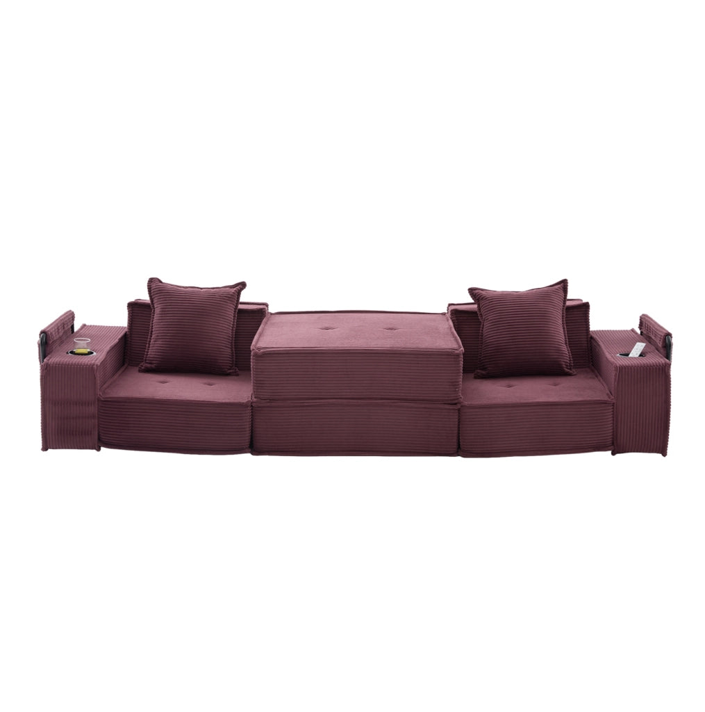 Divano modulare 162x78 cm in velluto a coste rosso vino HOMVRA