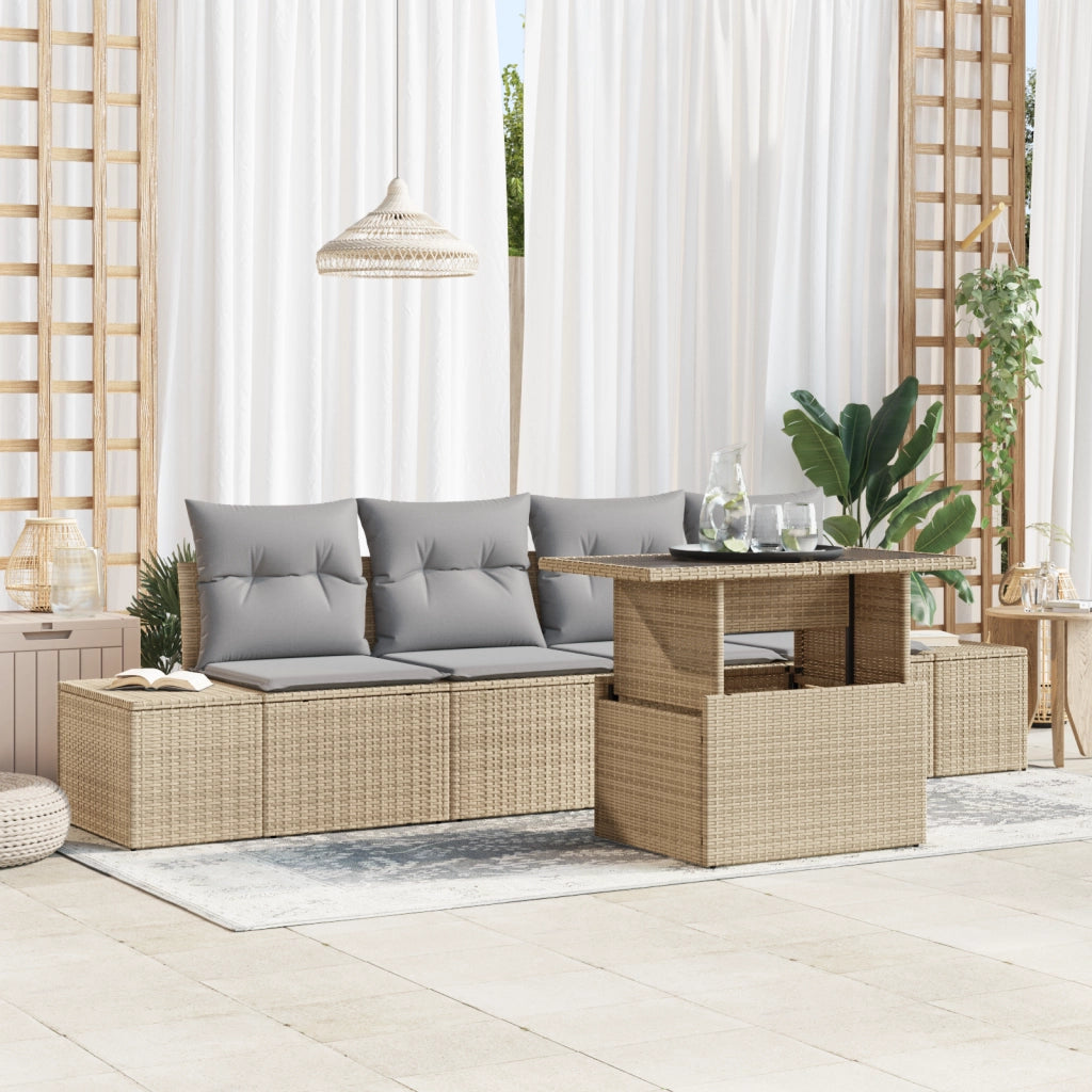 Set Divano Giardino 5 Pezzi con Cuscini - Rattan Sintetico Beige