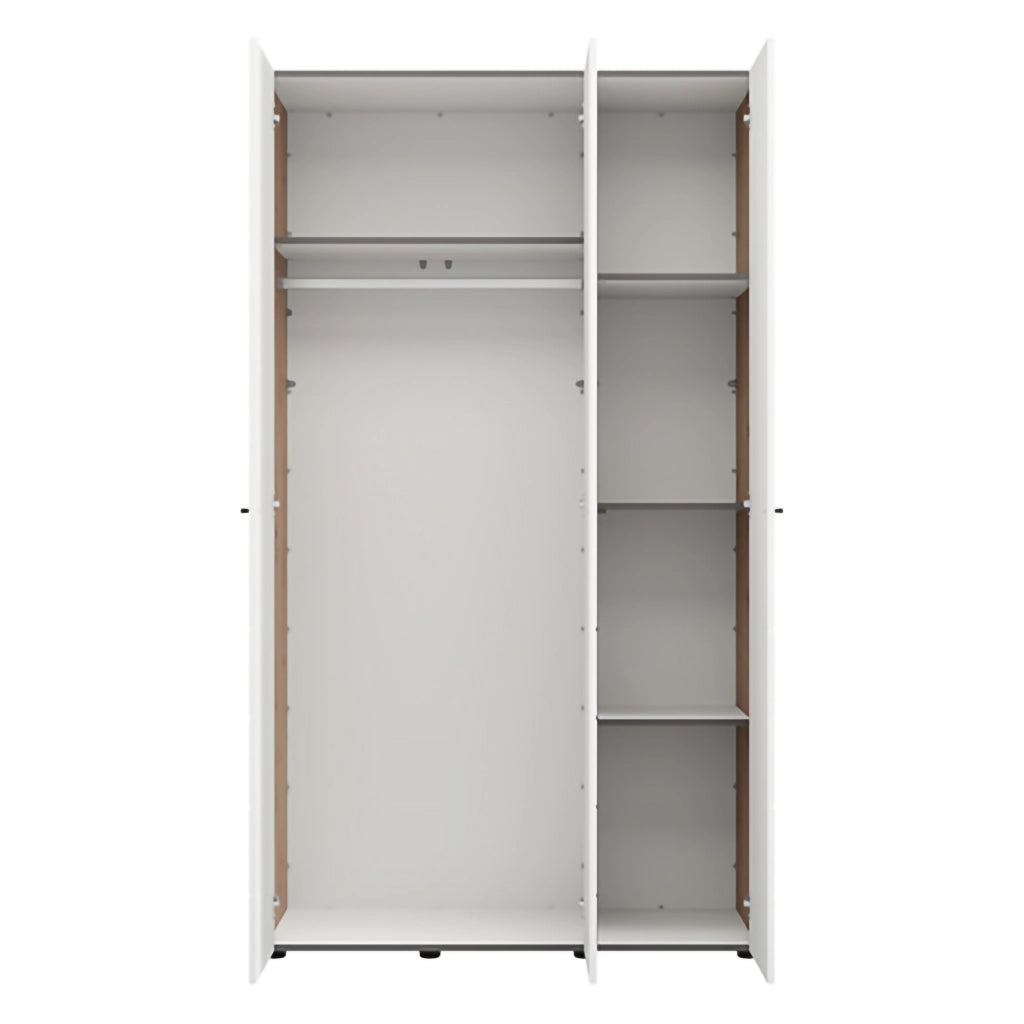 Armadio Camera da Letto Ronco, Guardaroba 3 Ante Appendiabiti, 117x52 cm Bianco Opaco