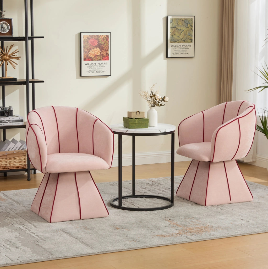 Poltrona girevole in ciniglia rosa con schienale alto