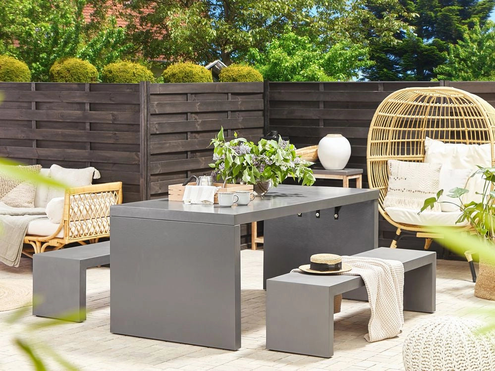 Tavolo da pranzo da giardino in cemento grigio 180 x 90 cm a forma di U 6 posti resistente all'acqua