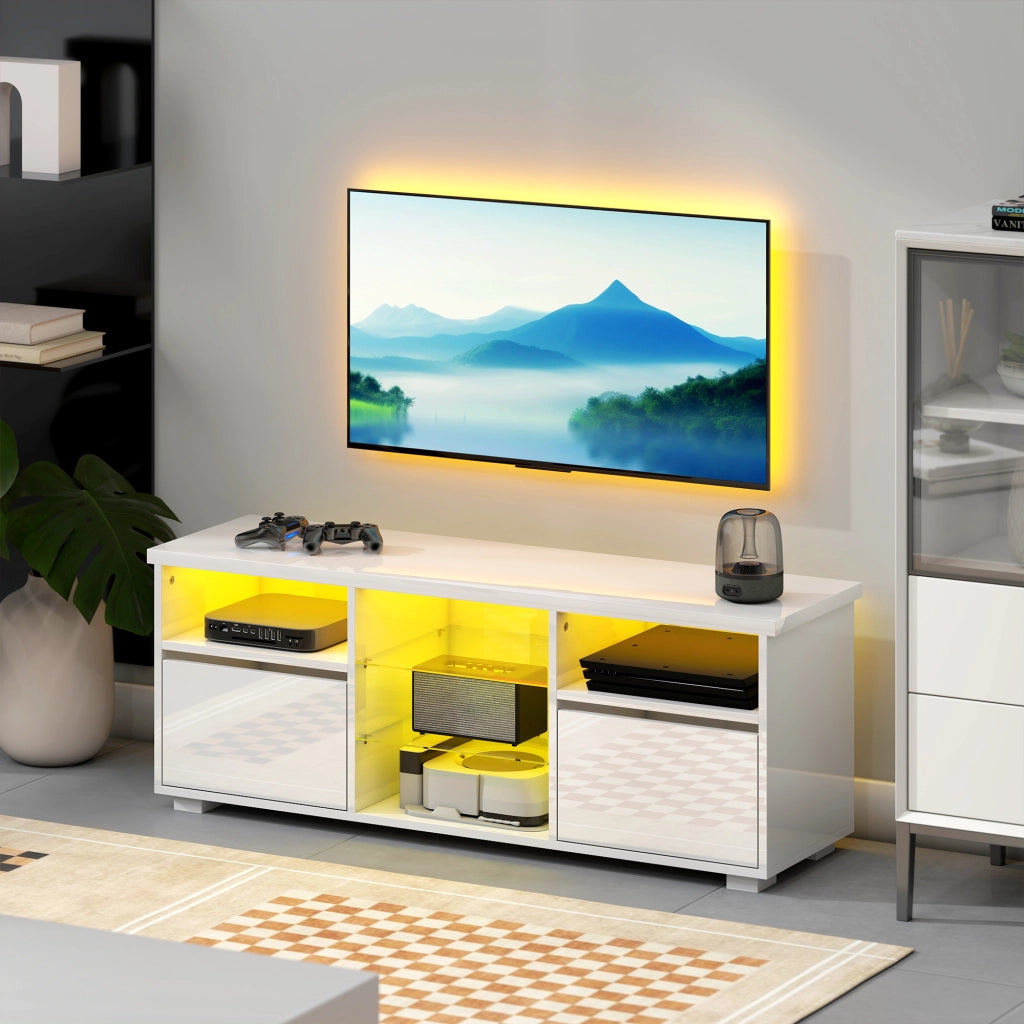 Mobile TV LED con ripiani in vetro ¨C zephmum ¨C bianco 120x30x
