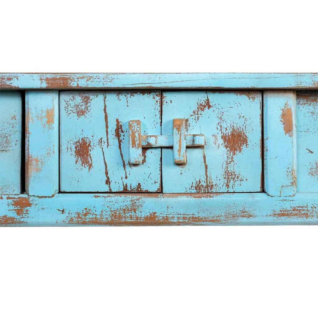 Mobile da ingresso in legno artigianale blu invecchiato 181x45x80h cm