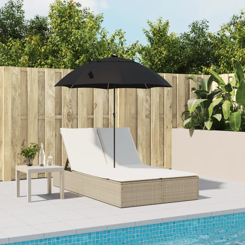Lettino Prendisole Doppio Cuscini e Parasole Beige Polyrattan 368085