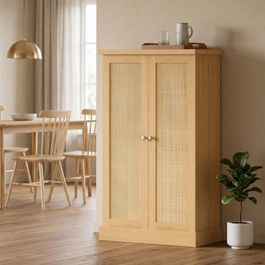 Armadio da cucina in rattan con ripiani e ante scorrevoli ¨C Xylo ¨C Naturale 104x200x40