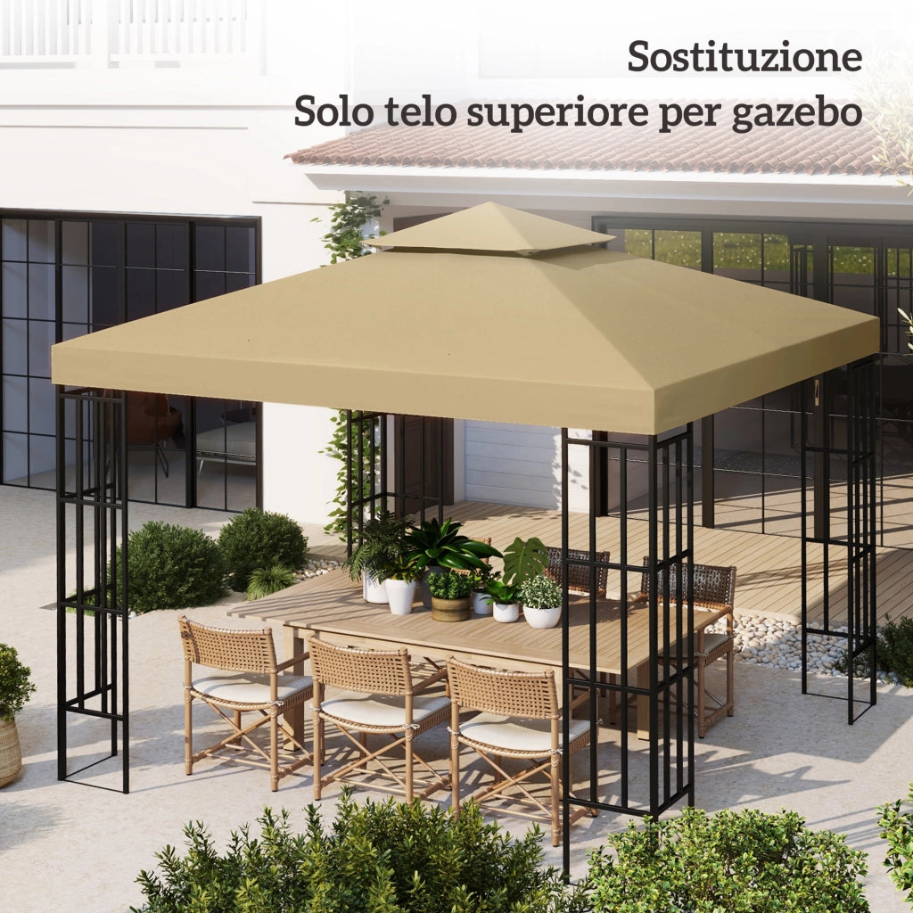 Tetto di Ricambio per Gazebo 3x3 m a 2 Livelli e Resistente ai Raggi UV Beige