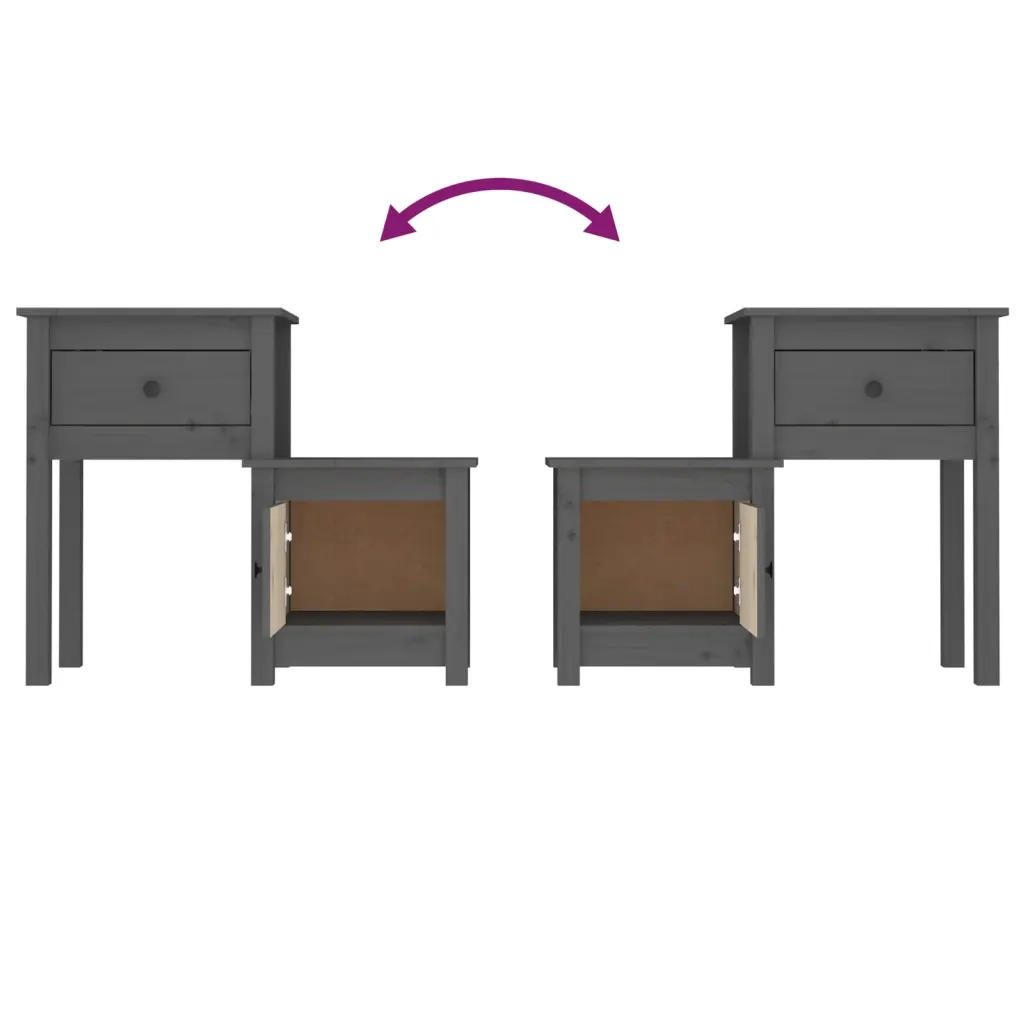 Comodini 2 pz Grigi 79,5x38x65,5 cm in Legno Massello di Pino 814544
