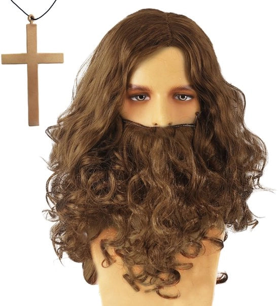 Pruik per Attori Uomini - Lunga Prua di Capelli Castano Scuro - Costumi per Feste - Halloween - Festa Tematica - Resistenze alle Scosse Elettriche e Leggera - Prua di Capelli per Costumi