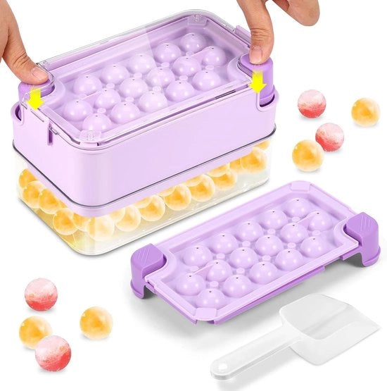 Forme di cubetti di ghiaccio con coperchio, cucchiaio di ghiaccio e cassetti di conservazione per ghiaccio a forma rotonda