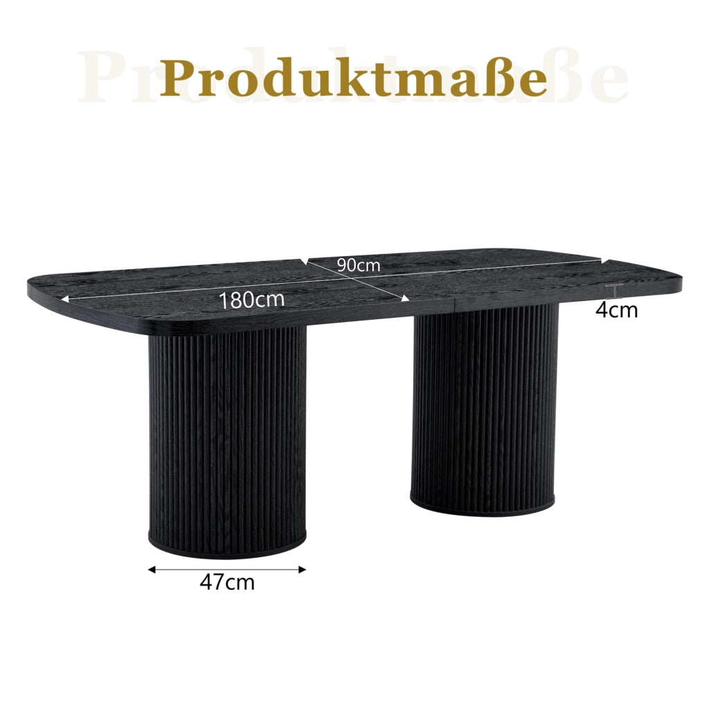 Tavolo da pranzo ovale nero in MDF con basi scanalate