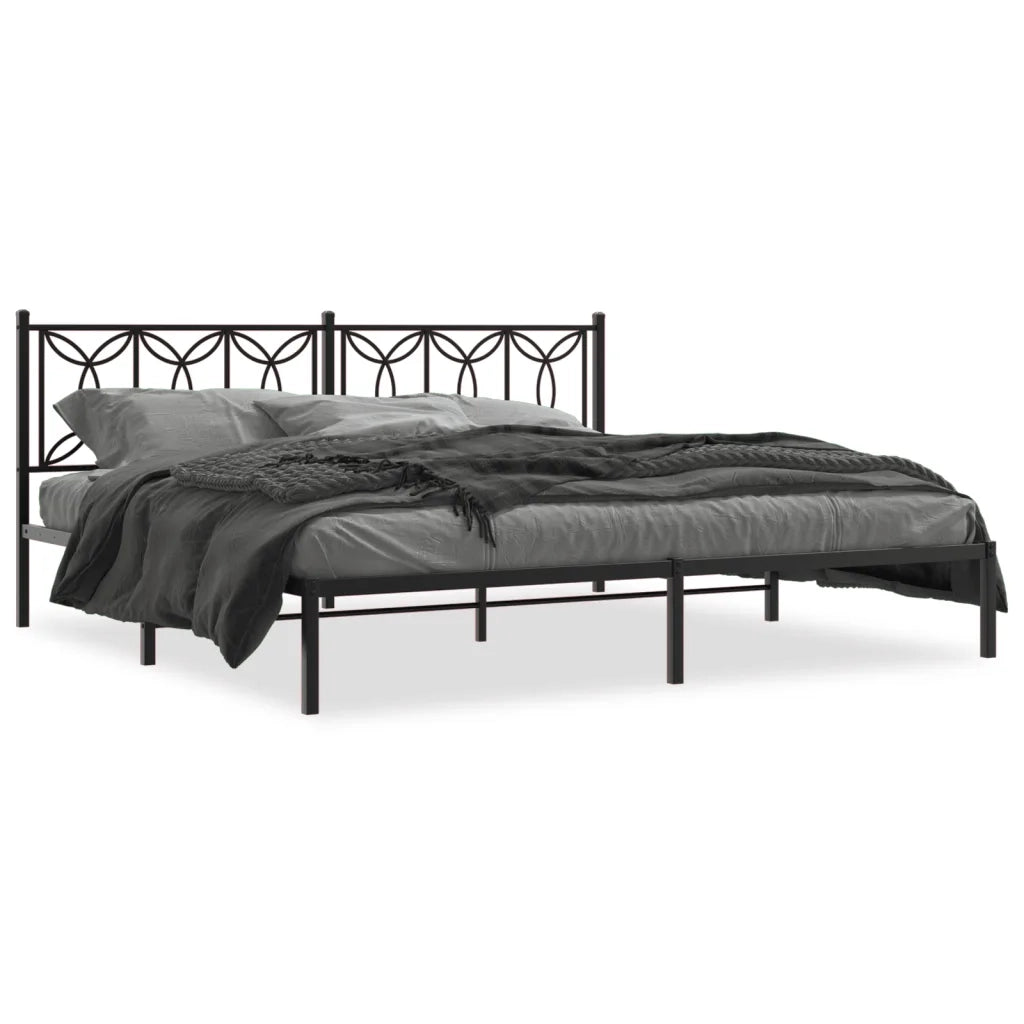Letto matrimoniale | Letto per adulti | Giroletto con Testiera in Metallo Nero 193x203 cm