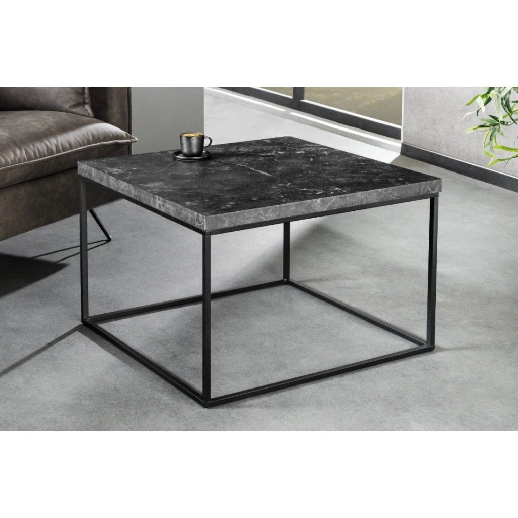 Tavolino basso ABITTA quadrato 60 cm effetto marmo antracite – Moderno in MDF con gambe in metallo