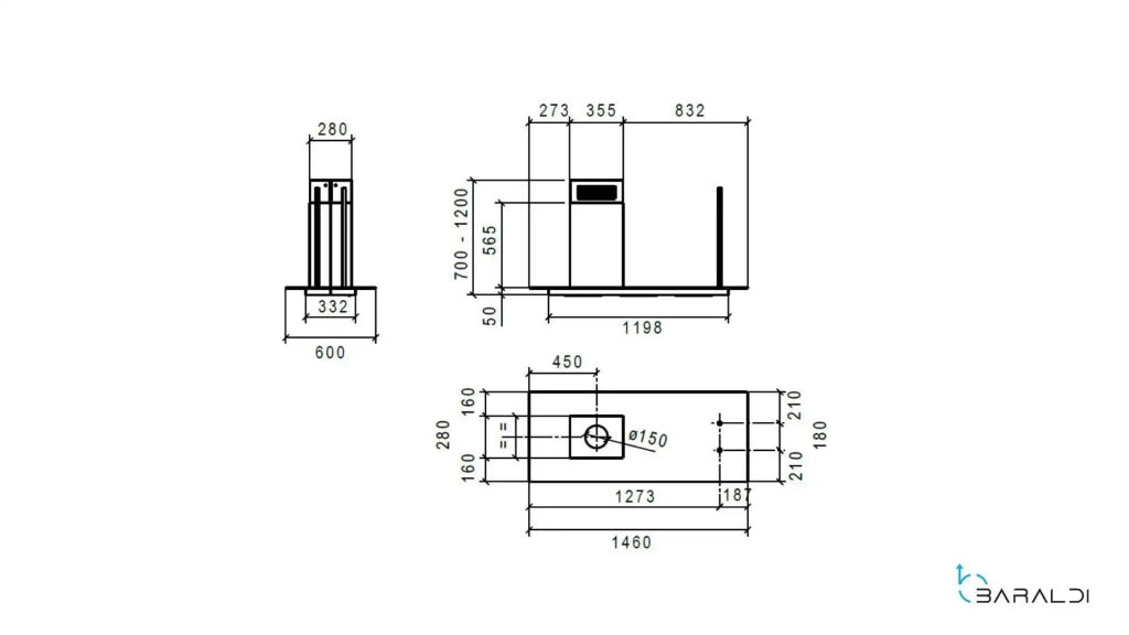 CAPPA ELEA ISOLA cm 176x60 camino sinistra - Inox - 900 m3/h