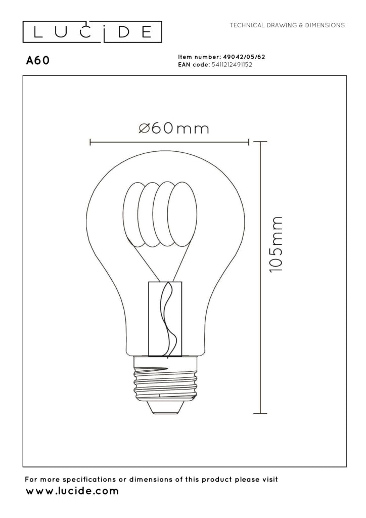 Lampadina LED filamento ambra E27 5W 260lm Lucide